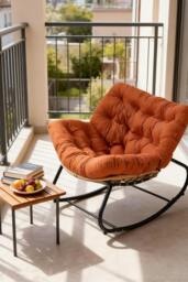 Rackhams Fleece Fabri Modern Rocking Chair with Cushion - Orange - thumbnail 1