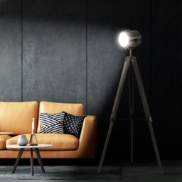Rackhams Industrial Tripod Floor Lamp Wood Adjustable Spotlight Bronze