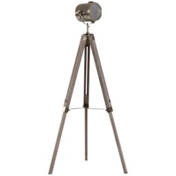 Rackhams Industrial Tripod Floor Lamp Wood Adjustable Spotlight Bronze - thumbnail 2
