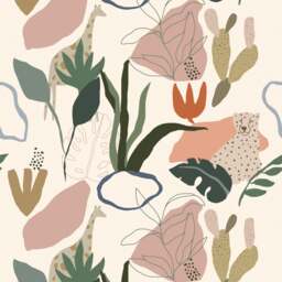 Rackhams Nursery Safari Jungle Kids Eco 4 Lane Repeatable Wallpaper Mural 200 x 285cm, Green Taupe Multi - thumbnail 2