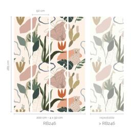 Rackhams Nursery Safari Jungle Kids Eco 4 Lane Repeatable Wallpaper Mural 200 x 285cm, Green Taupe Multi - thumbnail 3