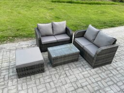 Rackhams Outdoor Lounge Sofa Set Rattan Garden Furniture Set with Rectangular Coffee Table Big Footstool Dark Grey Mixed - thumbnail 2