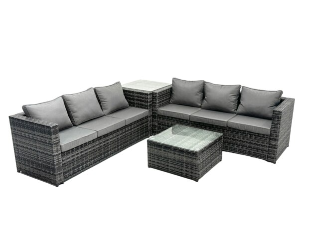 Rackhams Grey Outdoor Rattan Garden Furniture Corner Sofa Set With 2 Coffee Table - image 1