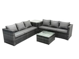 Rackhams Grey Outdoor Rattan Garden Furniture Corner Sofa Set With 2 Coffee Table - thumbnail 1