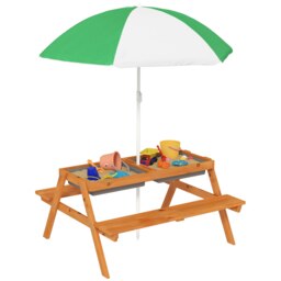 Rackhams Wooden Kids Picnic Table, Sand and Water Table with Benches, Brown - thumbnail 2