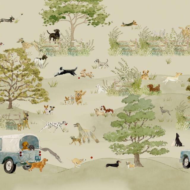 Rackhams Dog Walking Hambleton Sage Fixed Size Wall Mural - image 1