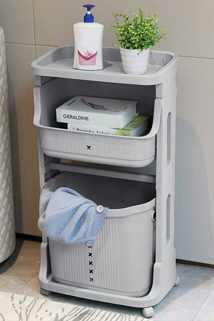 Rackhams 3-Tier Detachable Laundry Basket Fruit Vegetable Storage Rack Kitchen Trolley Cart with Wheels - Grey - image 1