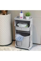 Rackhams 3-Tier Detachable Laundry Basket Fruit Vegetable Storage Rack Kitchen Trolley Cart with Wheels - Grey - thumbnail 3