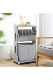 Rackhams 3-Tier Detachable Laundry Basket Fruit Vegetable Storage Rack Kitchen Trolley Cart with Wheels - Grey - thumbnail 2