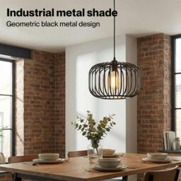 Rackhams Industrial Ceiling Pendant Light Shade Black Metal Cage Lamp Shade 28.5cm - thumbnail 4