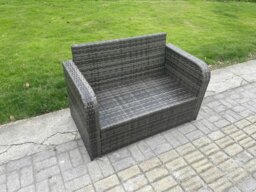 Rackhams 6 Seater Garden Furniture Set Rattan Outdoor Lounge Sofa Chair With Tempered Glass Table 32 Big Footstools Side Table Dark Grey Mixed - thumbnail 5