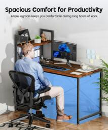 Rackhams Computer Desk with Storage Shelves, 120 x 46cm Industrial Study Desk with Power Outlet for Home Office - Rustic Brown - thumbnail 6