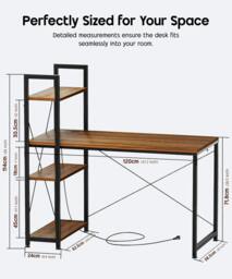Rackhams Computer Desk with Storage Shelves, 120 x 46cm Industrial Study Desk with Power Outlet for Home Office - Rustic Brown - thumbnail 3