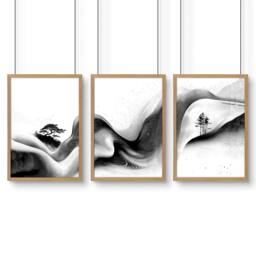 Rackhams Modern Wall Art Living Room - Set of 3 Asian Inspired Wall art Prints - 20 x 30 in / 50 x 76 cm - Matte Museum Quality Art Paper 290 gsm - Oak Frame - thumbnail 1