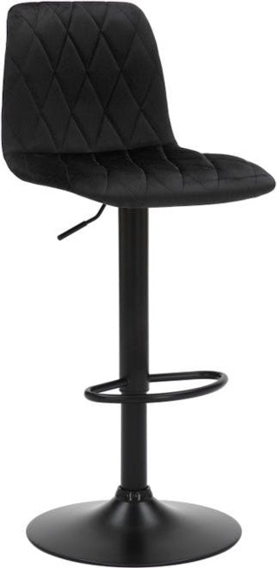 Rackhams Verona Velvet Kitchen Bar Stools, Matt Black Stem & Base, Height Adjustable Gas Lift With Backrest, Breakfast Bar Stool - Black - image 1