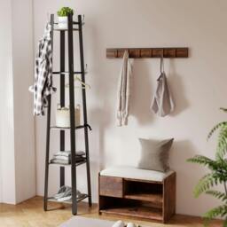 Rackhams Industrial Coat Stand with 4 Storage Shelves and 8 Hooks Grey - Grey - 1 - Particleboard, Metal - thumbnail 1