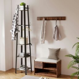 Rackhams Industrial Coat Stand with 4 Storage Shelves and 8 Hooks Grey - Grey - 1 - Particleboard, Metal - thumbnail 3