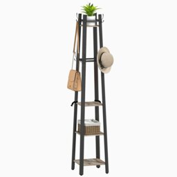 Rackhams Industrial Coat Stand with 4 Storage Shelves and 8 Hooks Grey - Grey - 1 - Particleboard, Metal - thumbnail 2