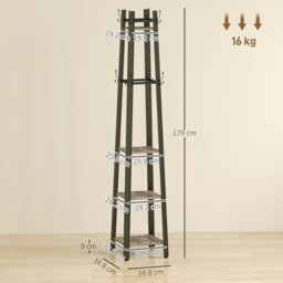 Rackhams Industrial Coat Stand with 4 Storage Shelves and 8 Hooks Grey - Grey - 1 - Particleboard, Metal - thumbnail 6