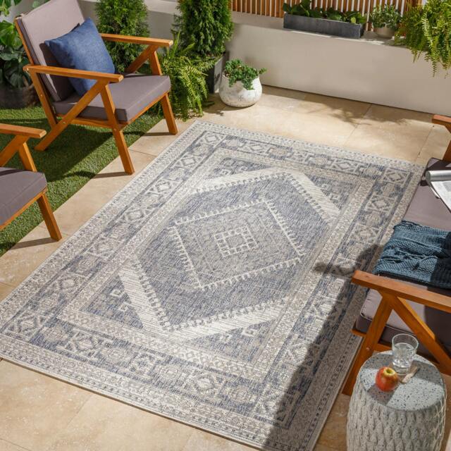 Rackhams Tuareg-Global Blue Grey Off-White Vintage In- & Outdoor Rug - 200 x 275 cm - image 1