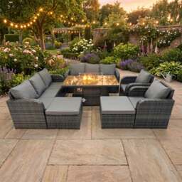 Rackhams Garden Outdoor Rattan Furniture Set Rattan Reclining Chair 3 Seater Sofa with 2 Big Stools 2 Side Tables Dark Grey Mixed