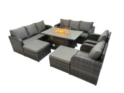 Rackhams Garden Outdoor Rattan Furniture Set Rattan Reclining Chair 3 Seater Sofa with 2 Big Stools 2 Side Tables Dark Grey Mixed - thumbnail 2