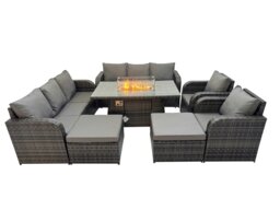 Rackhams Garden Outdoor Rattan Furniture Set Rattan Reclining Chair 3 Seater Sofa with 2 Big Stools 2 Side Tables Dark Grey Mixed - thumbnail 3