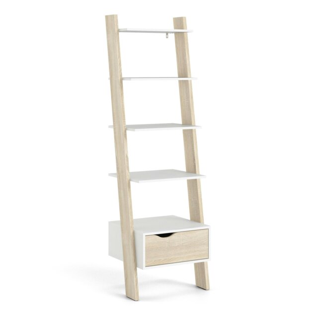 Rackhams Oslo Leaning Bookcase 1 Drawer in White and Oak - White and Oak Effect - Wood - 1 - image 1