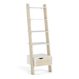 Rackhams Oslo Leaning Bookcase 1 Drawer in White and Oak - White and Oak Effect - Wood - 1 - thumbnail 1