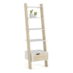 Rackhams Oslo Leaning Bookcase 1 Drawer in White and Oak - White and Oak Effect - Wood - 1 - thumbnail 4