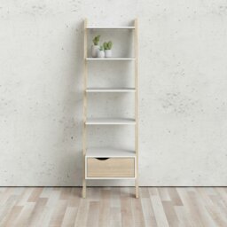 Rackhams Oslo Leaning Bookcase 1 Drawer in White and Oak - White and Oak Effect - Wood - 1 - thumbnail 5