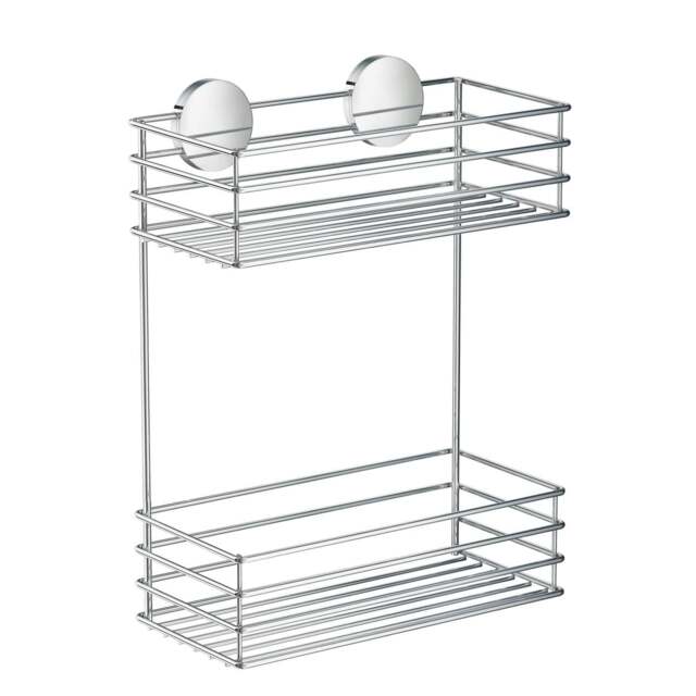 Rackhams Polished Chrome Stainless Steel Double Shower Basket Self Adhesive Wall Mounted - image 1