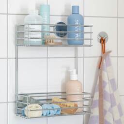 Rackhams Polished Chrome Stainless Steel Double Shower Basket Self Adhesive Wall Mounted - thumbnail 2