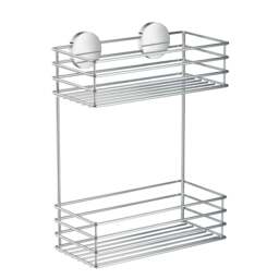 Rackhams Polished Chrome Stainless Steel Double Shower Basket Self Adhesive Wall Mounted - thumbnail 1