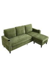 Rackhams Polyester Upholstered L-Shaped 3-Seater Sectional Sofa with Ottoman - Green - One Size - thumbnail 3