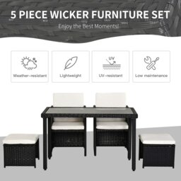 Rackhams 5 Pieces Rattan Garden Furniture Set w/ Table Chair Footrest Black - Brown - Metal, Polyester fabrics, PE rattan - thumbnail 4