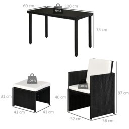 Rackhams 5 Pieces Rattan Garden Furniture Set w/ Table Chair Footrest Black - Brown - Metal, Polyester fabrics, PE rattan - thumbnail 6