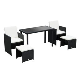 Rackhams 5 Pieces Rattan Garden Furniture Set w/ Table Chair Footrest Black - Brown - Metal, Polyester fabrics, PE rattan - thumbnail 2