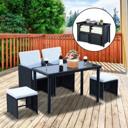 Rackhams 5 Pieces Rattan Garden Furniture Set w/ Table Chair Footrest Black - Brown - Metal, Polyester fabrics, PE rattan - thumbnail 3