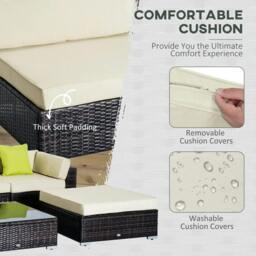 Rackhams 6 PC Rattan Sofa Coffee Table Set Sectional Wicker Weave Furniture for Garden Outdoor Conservatory w/ Pillow Cushion Brown - thumbnail 5