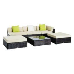 Rackhams 6 PC Rattan Sofa Coffee Table Set Sectional Wicker Weave Furniture for Garden Outdoor Conservatory w/ Pillow Cushion Brown - thumbnail 1