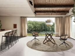 Rackhams Round tempered glass and walnut dining table 1020 - Ø130 x 75 - thumbnail 4