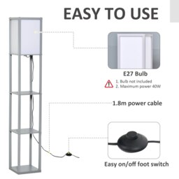 Rackhams Floor Lamp Reading Lamp with 3-Tier Storage Shelf Grey - thumbnail 6