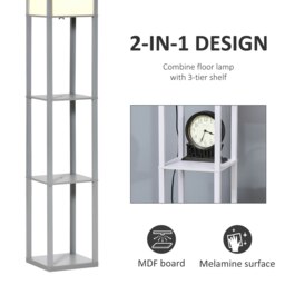 Rackhams Floor Lamp Reading Lamp with 3-Tier Storage Shelf Grey - thumbnail 5