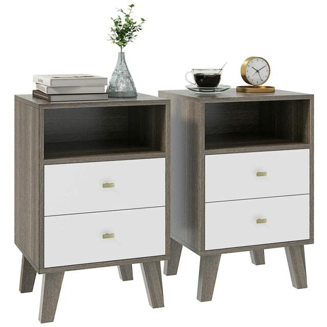 Rackhams Industrial-Scandinavian Mix Bedside Table, with Drawers and Shelf - image 1