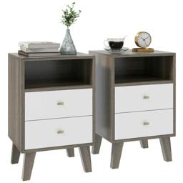 Rackhams Industrial-Scandinavian Mix Bedside Table, with Drawers and Shelf - thumbnail 1