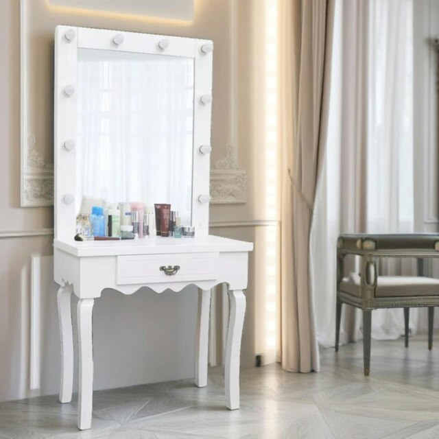 Rackhams 1 Drawer Dressing Table With LED Bulbs White - image 1