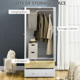 Rackhams 2 Door Wardrobe White Wardrobe with Drawers and Hanging Rod for Bedroom - thumbnail 5