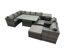 Rackhams 10 Seater Rattan Garden Furniture Set with Height Adjustable Rising Table, Corner Sofa, 2 Stools, Side Table - Dark Grey Mixed - thumbnail 3