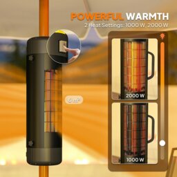 Rackhams Electric Parasol Mounted Patio Heater, Outdoor Heater, 2 Setting - Black - Dia. 20 x 70H cm - thumbnail 5